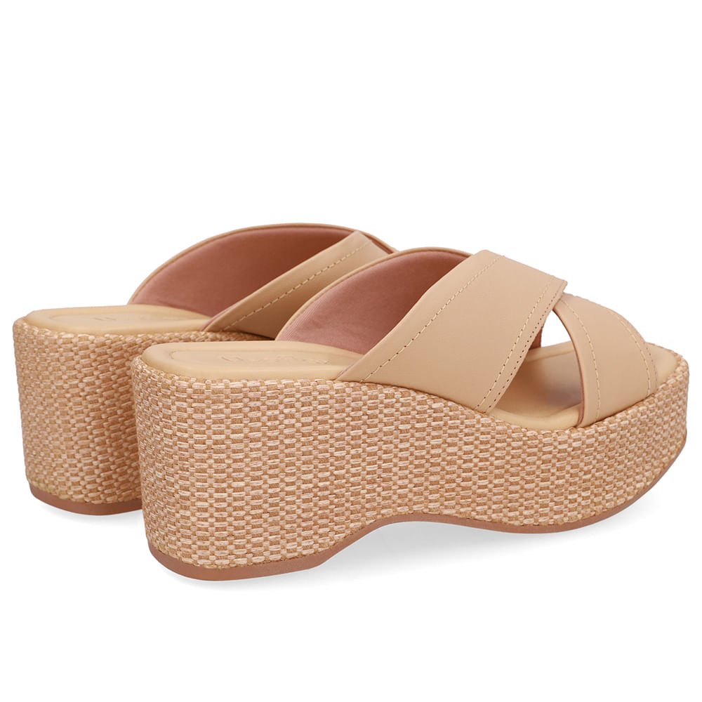 Tamanco Plataforma Palha Couro Bege Bege 3