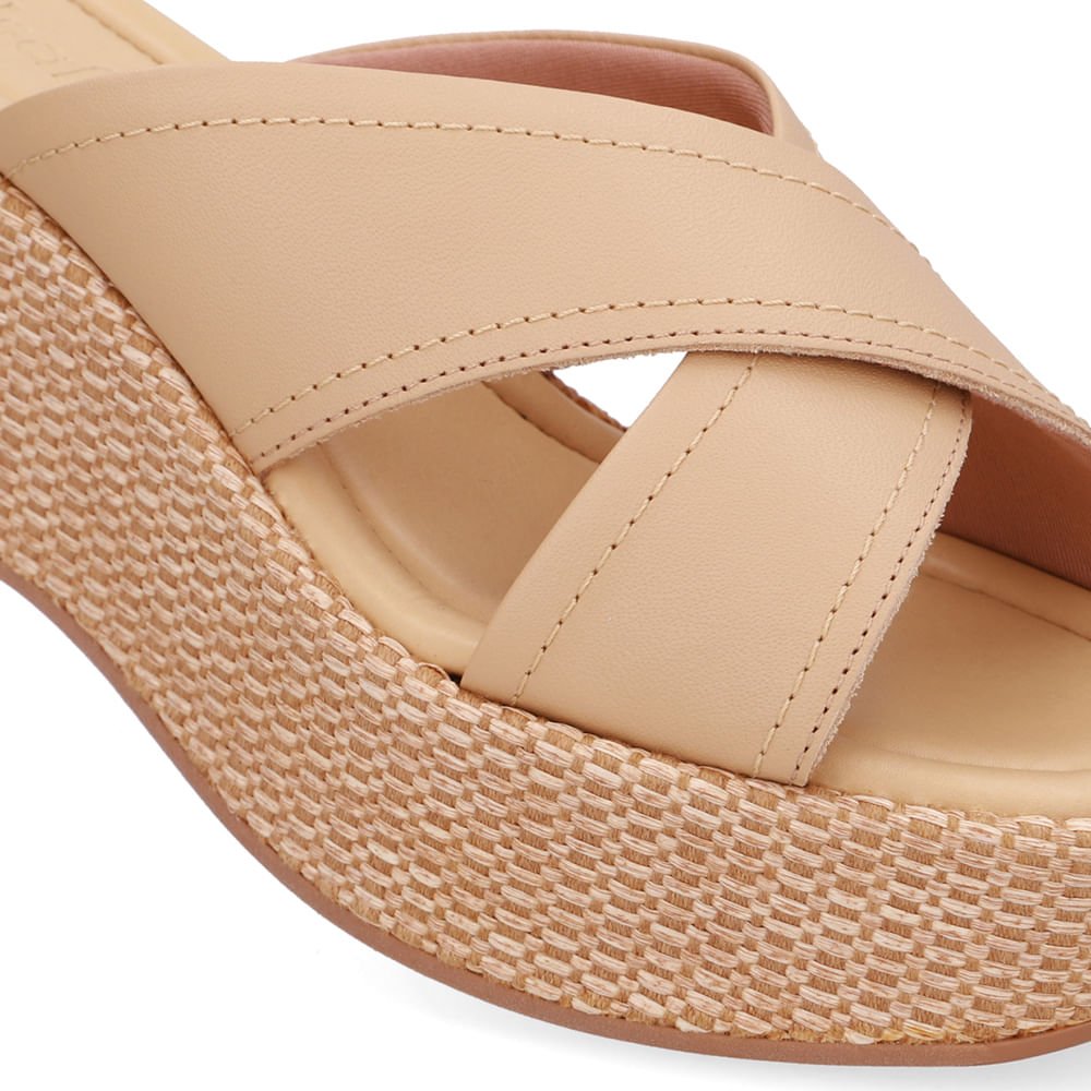 Tamanco Plataforma Palha Couro Bege Bege 4