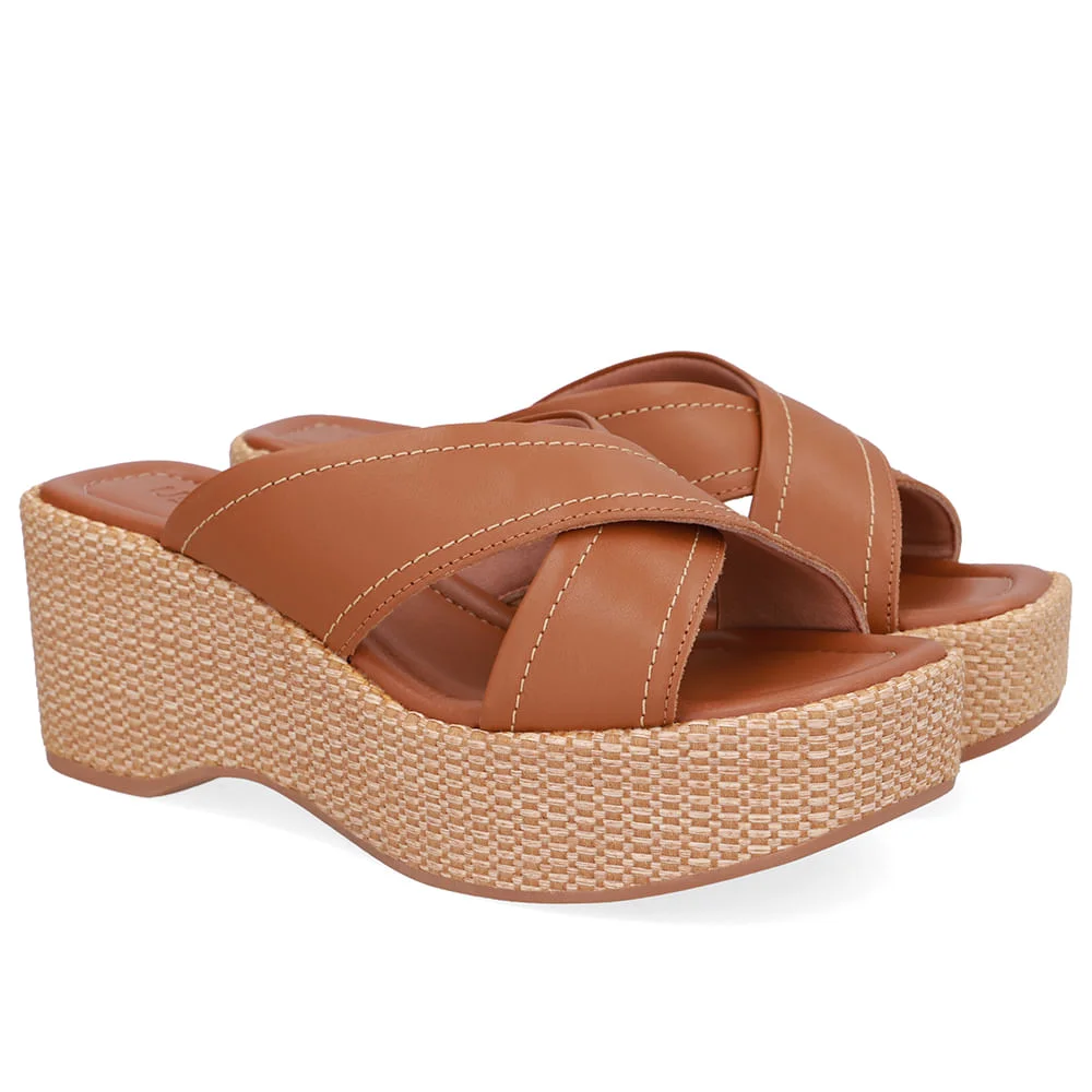 Tamanco Plataforma Palha Couro Marrom Marrom 2