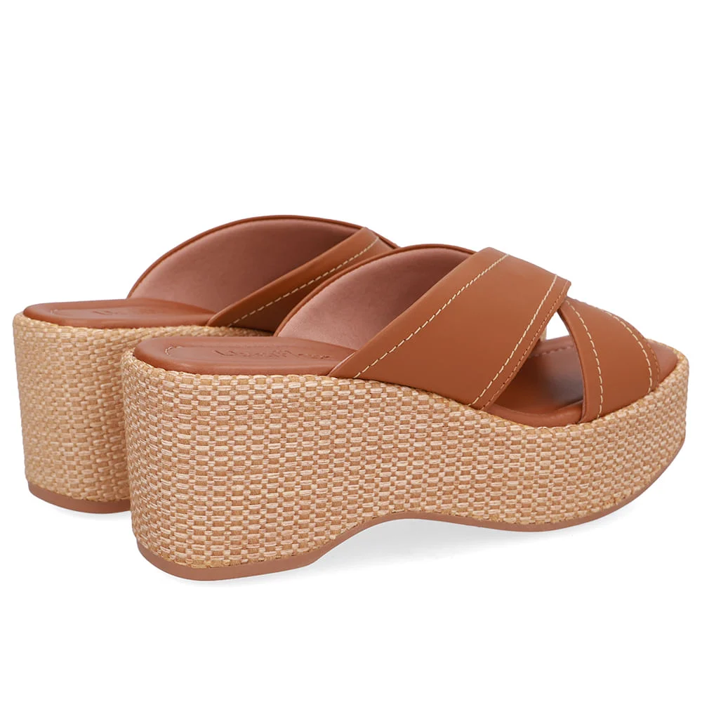 Tamanco Plataforma Palha Couro Marrom Marrom 3