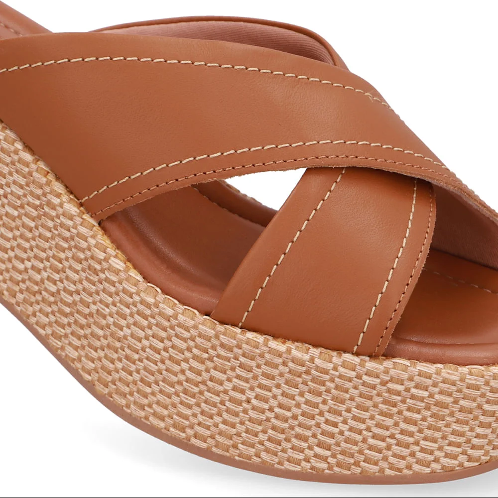 Tamanco Plataforma Palha Couro Marrom Marrom 4