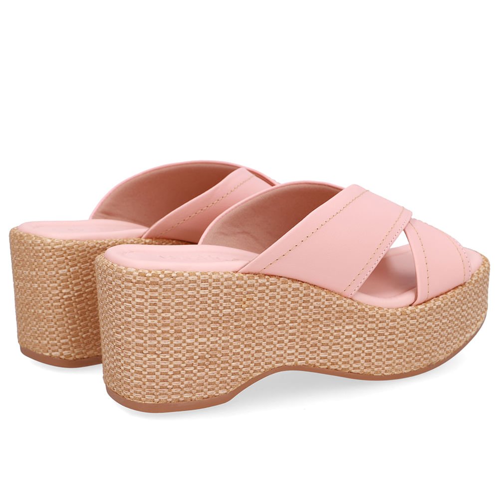 Tamanco Plataforma Palha Couro Laranja Rosa 3