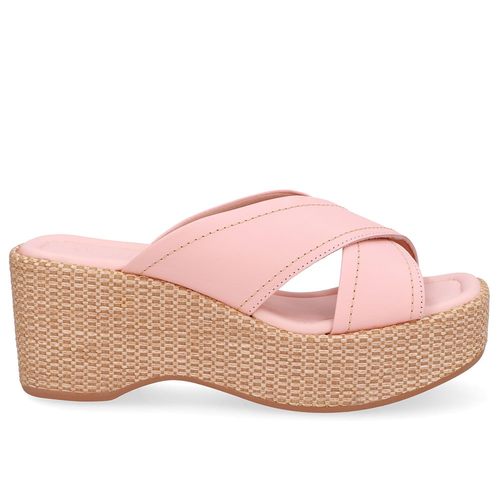 Tamanco Plataforma Palha Couro Laranja