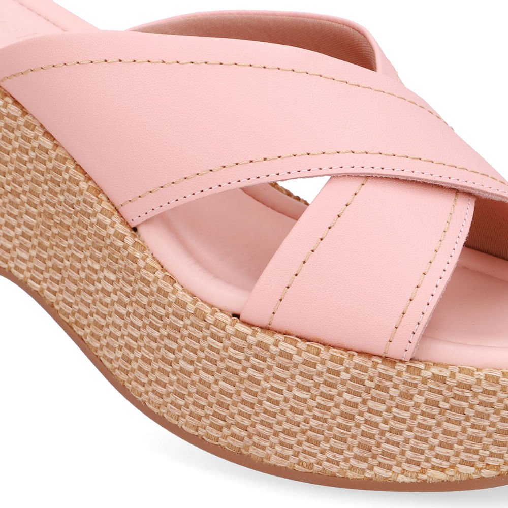 Tamanco Plataforma Palha Couro Laranja Rosa 3