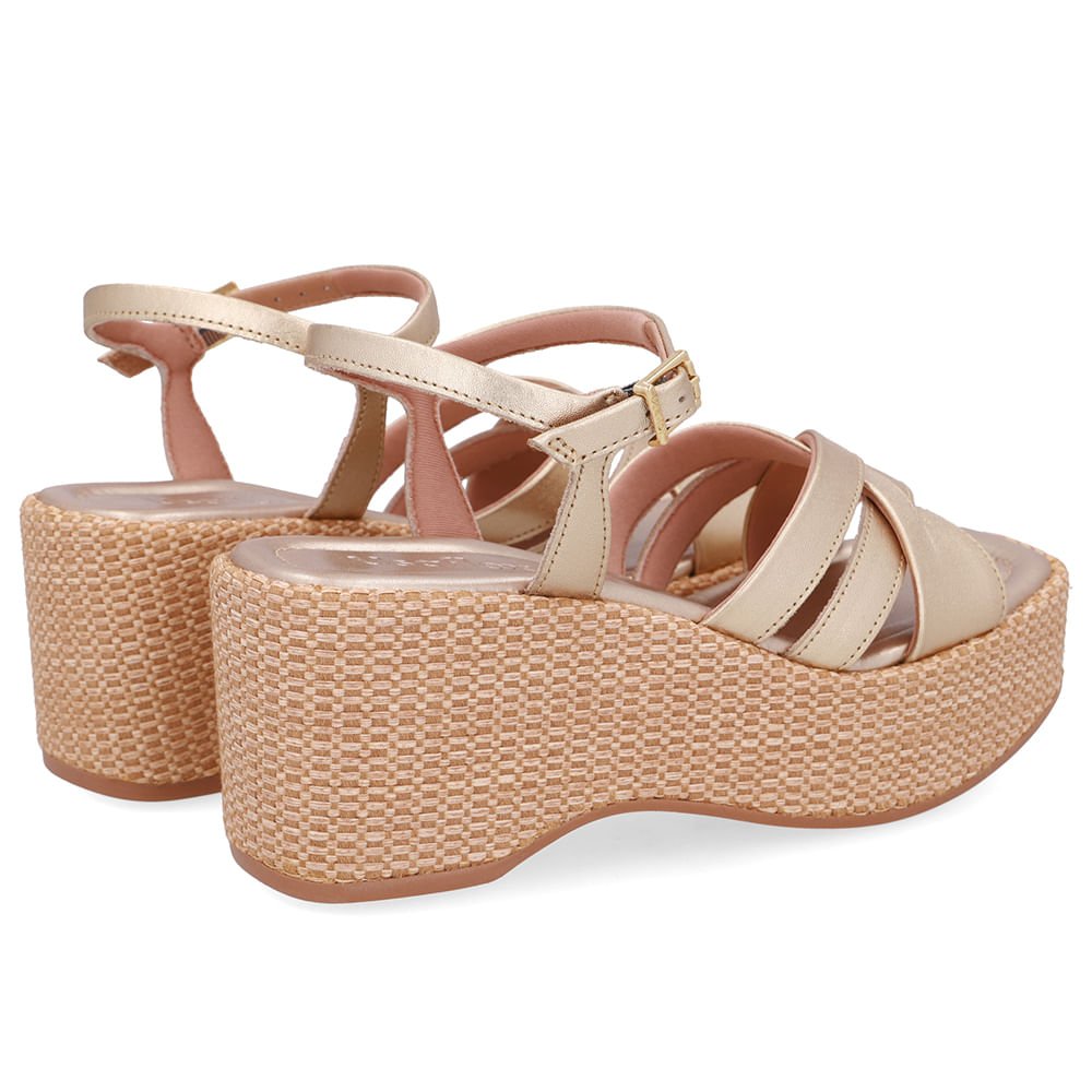 Sandália Plataforma Palha Couro Dourada Dourado 2