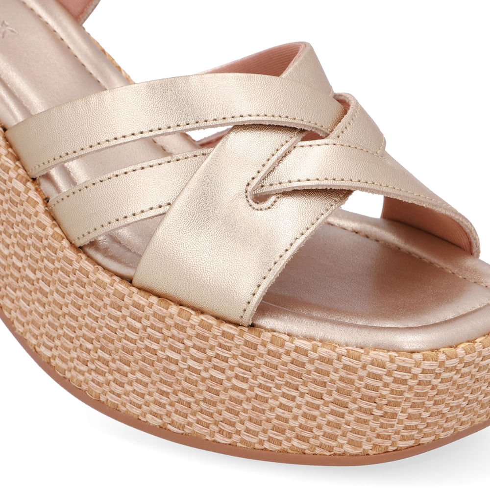 Sandália Plataforma Palha Couro Dourada Dourado 3