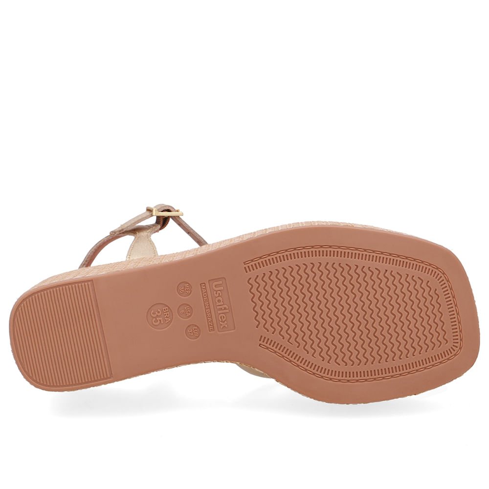 Sandália Plataforma Palha Couro Dourada Dourado 4