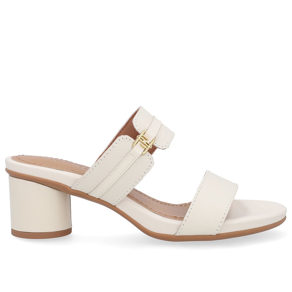 Tamanco Salto Bloco Redondo Couro Branco Marfim