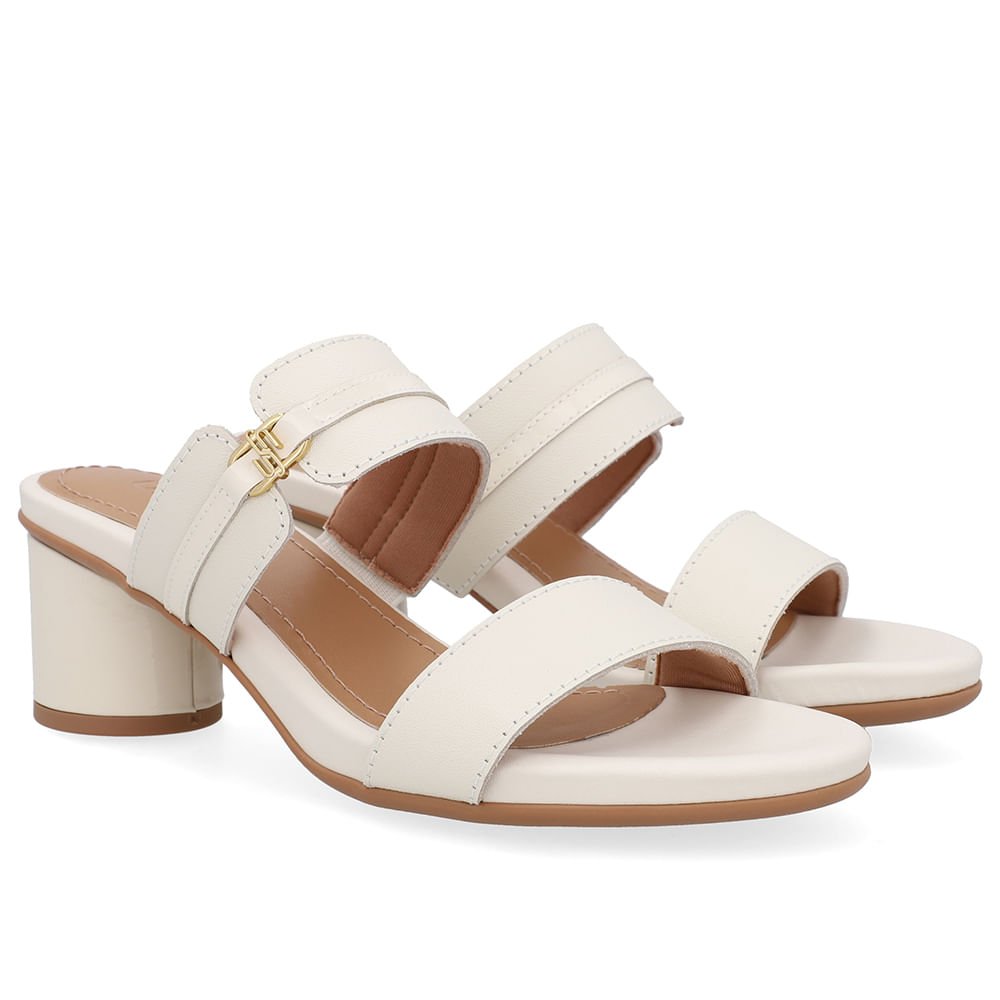 Tamanco Salto Bloco Redondo Couro Branco Marfim Marfim 2