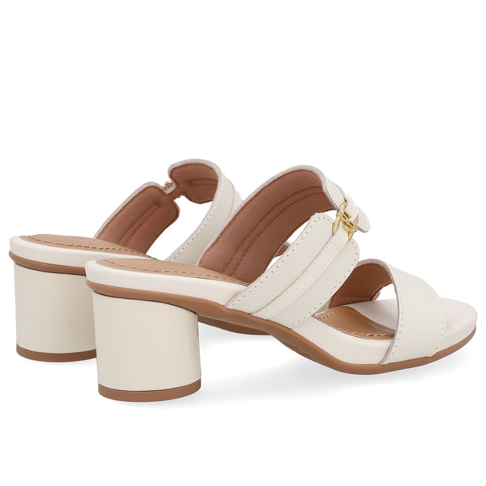 Tamanco Salto Bloco Redondo Couro Branco Marfim Marfim 3