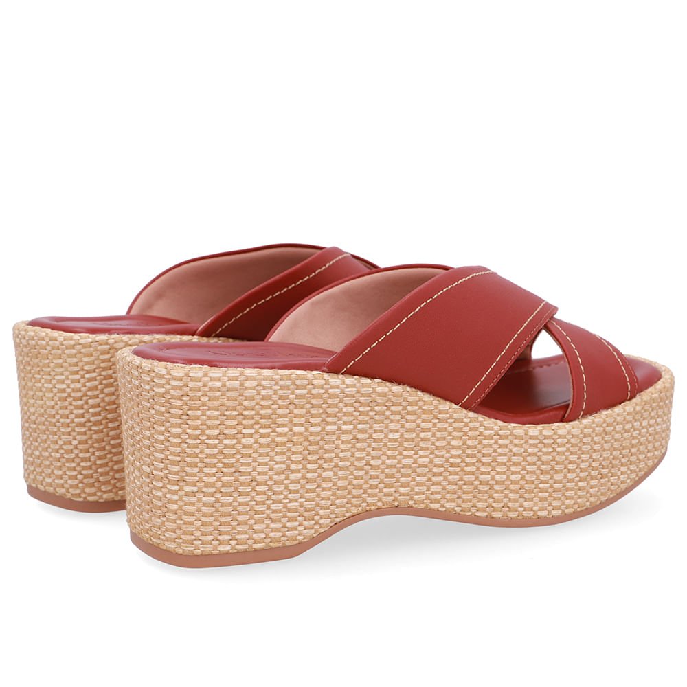 Tamanco Plataforma Palha Couro Marrom Marrom 3