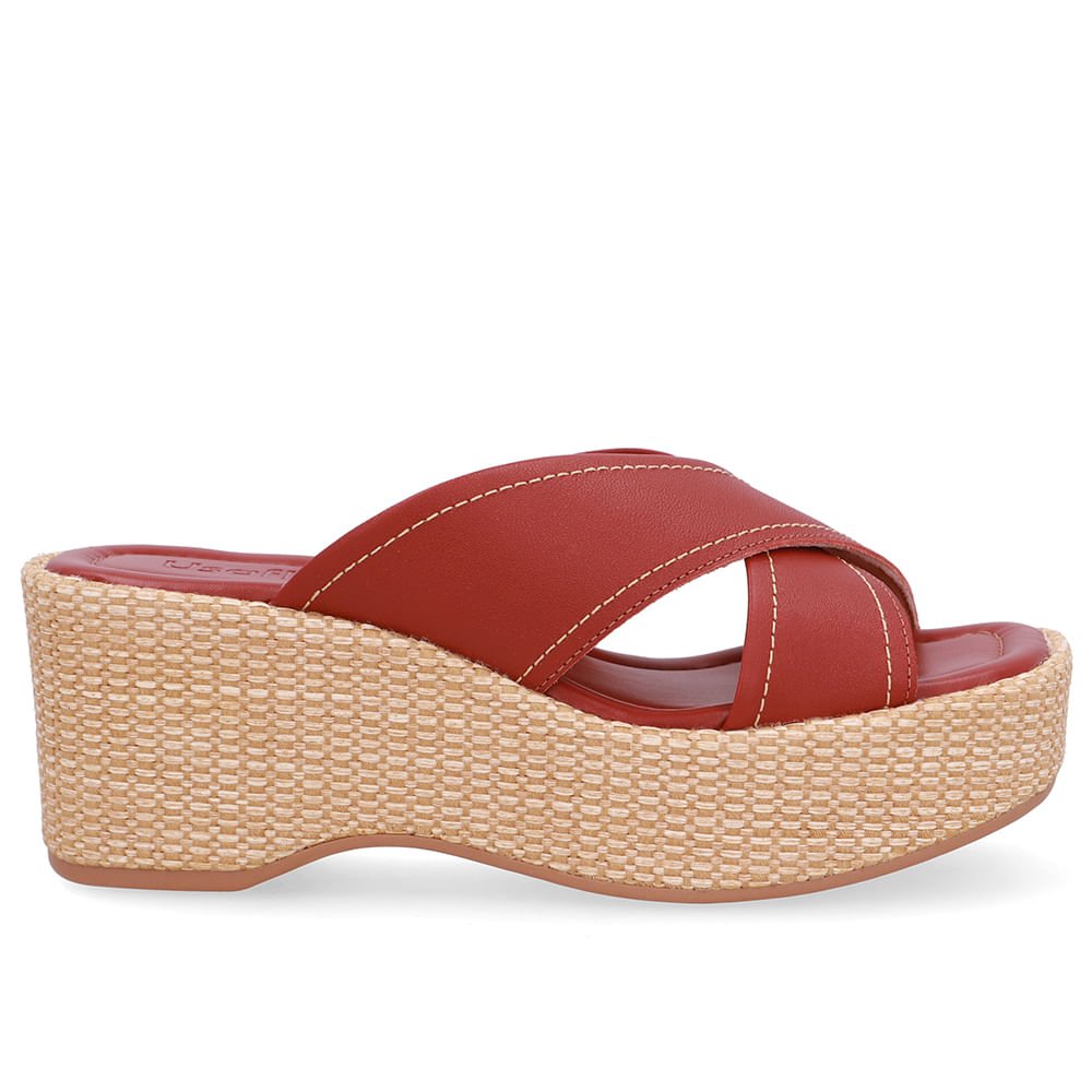 Tamanco Plataforma Palha Couro Marrom