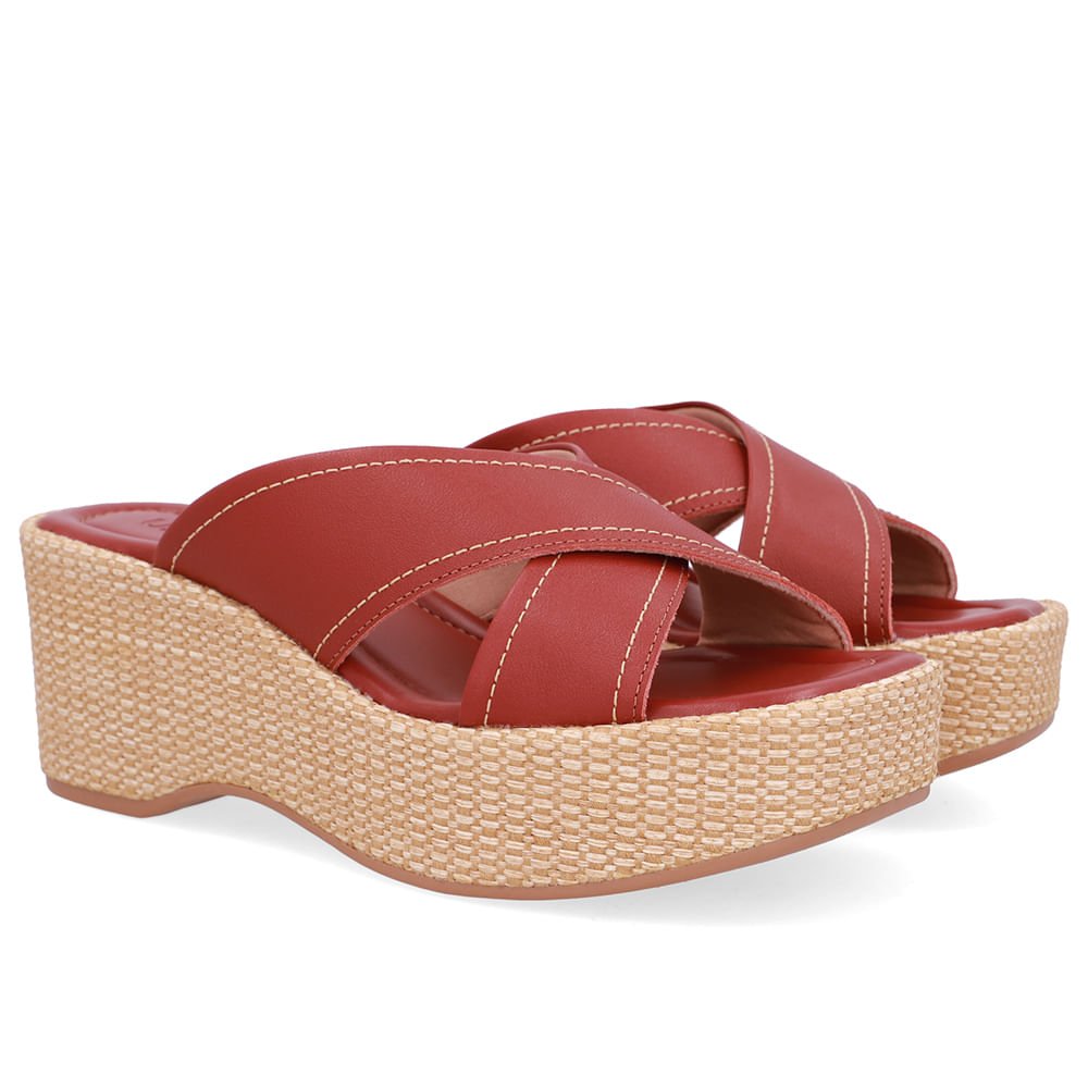 Tamanco Plataforma Palha Couro Marrom Marrom 2