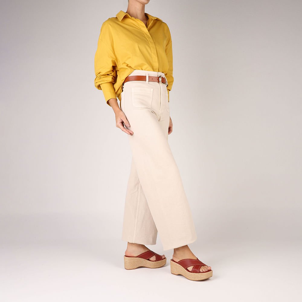 Tamanco Plataforma Palha Couro Marrom Marrom 4