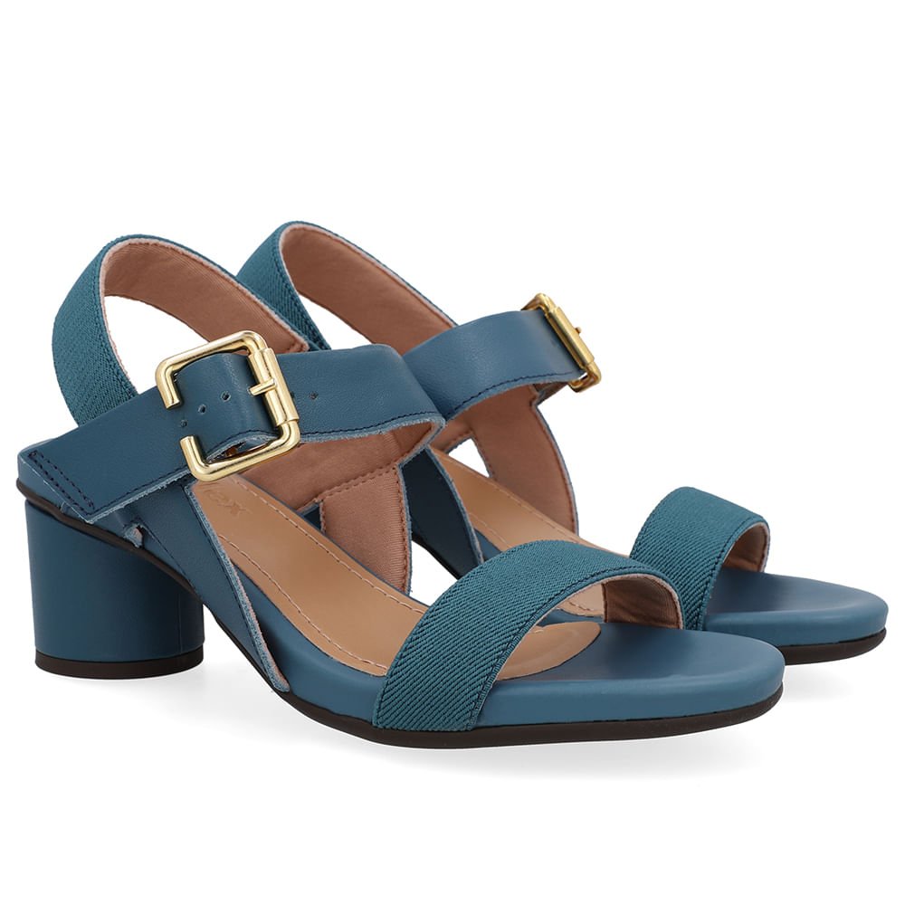 Sandália Salto Bloco Redondo Couro Azul Azul 2