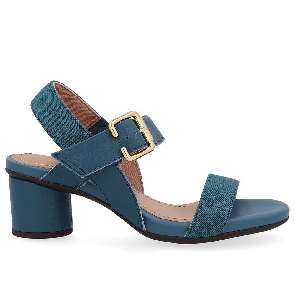 Sandália Salto Bloco Redondo Couro Azul
