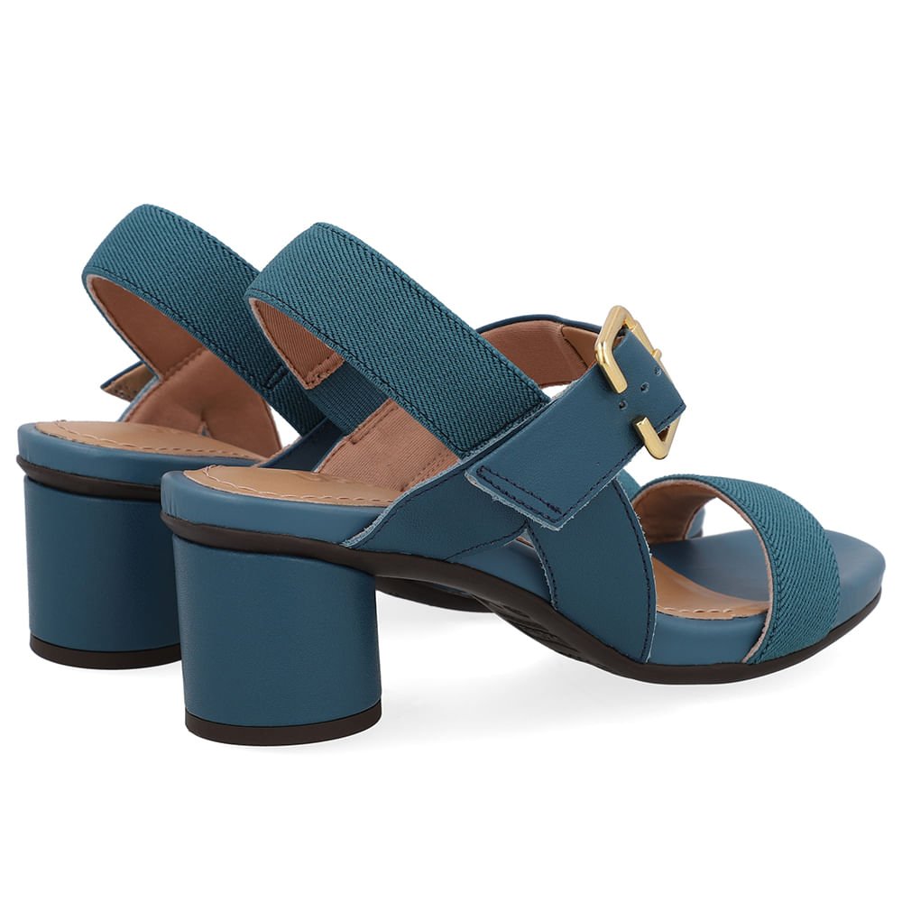 Sandália Salto Bloco Redondo Couro Azul Azul 3