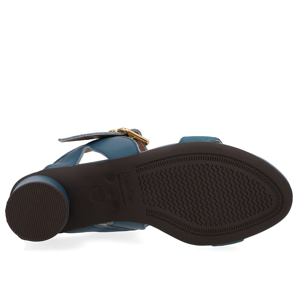 Sandália Salto Bloco Redondo Couro Azul Azul 5