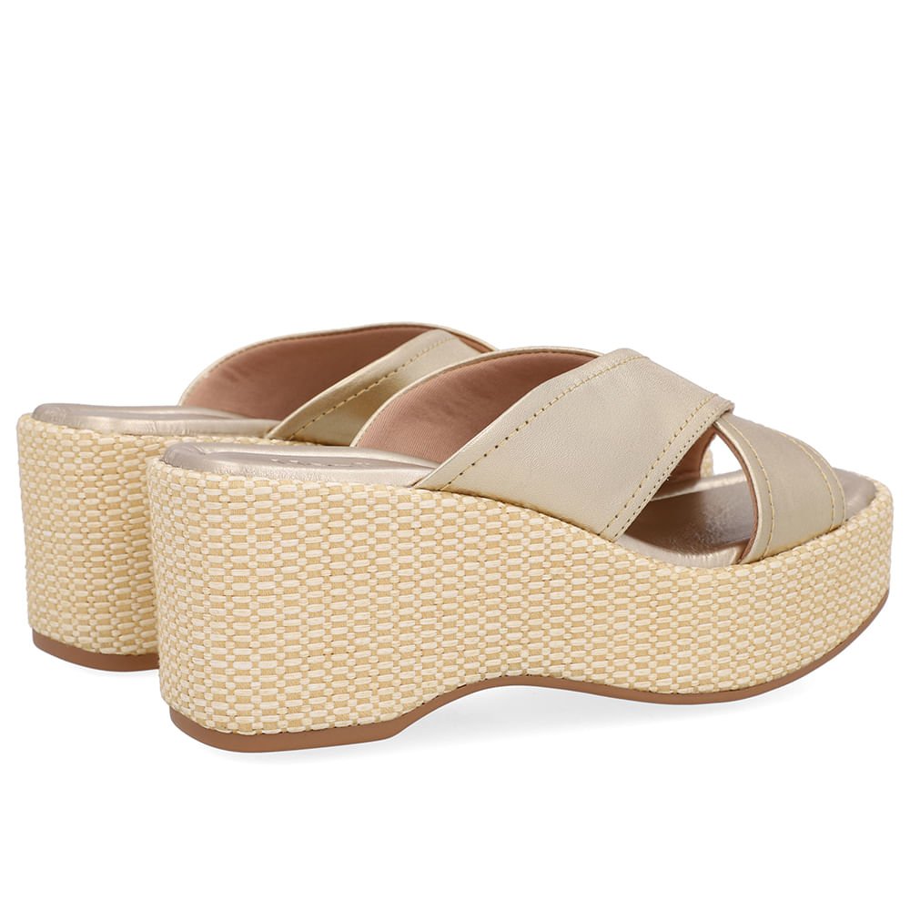 Tamanco Plataforma Palha Couro Dourado Dourado 3