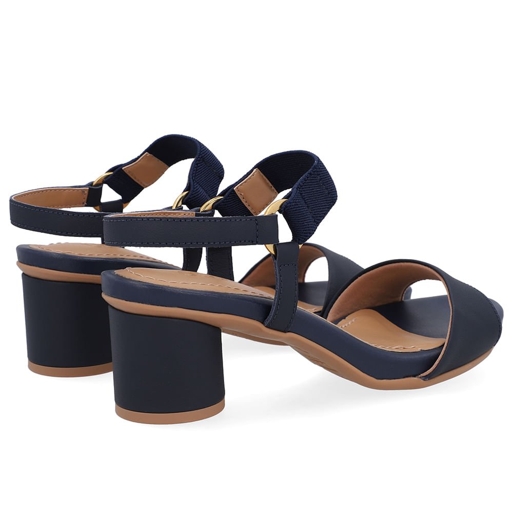 Sandália Salto Bloco Redondo Couro Azul Tira Elástico Azul 3