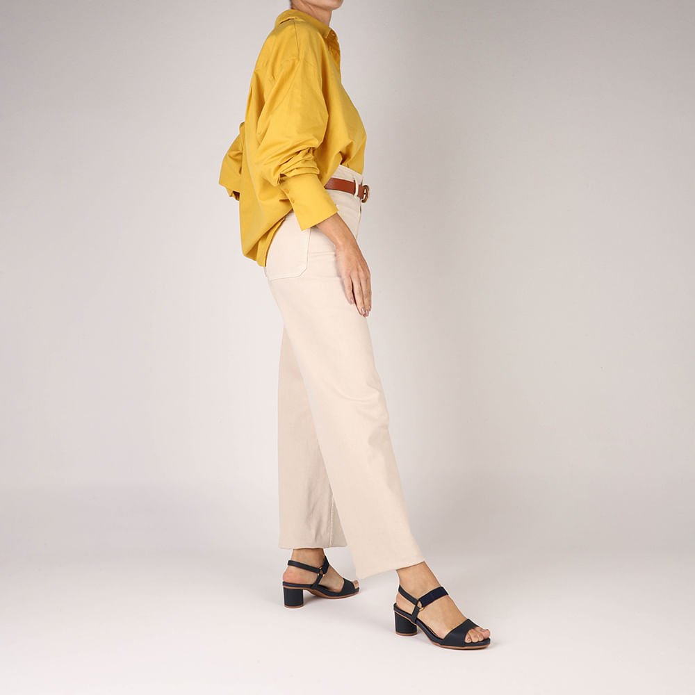 Sandália Salto Bloco Redondo Couro Azul Tira Elástico Azul 4