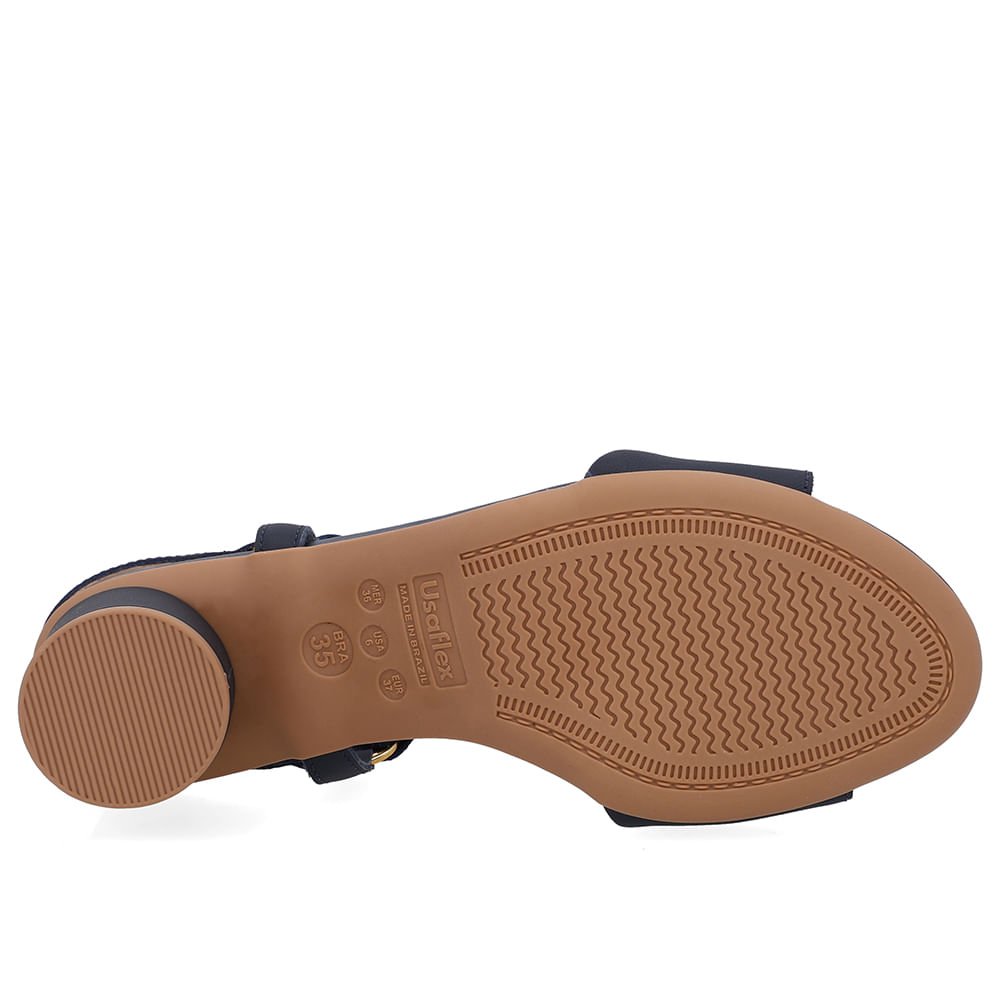 Sandália Salto Bloco Redondo Couro Azul Tira Elástico Azul 5