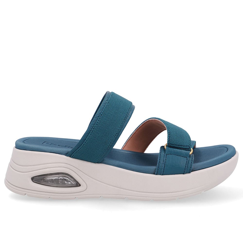 Tamanco Salto Bloco Redondo Couro Azul