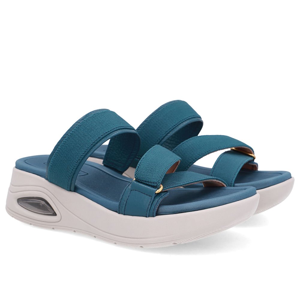 Tamanco Salto Bloco Redondo Couro Azul Azul 2