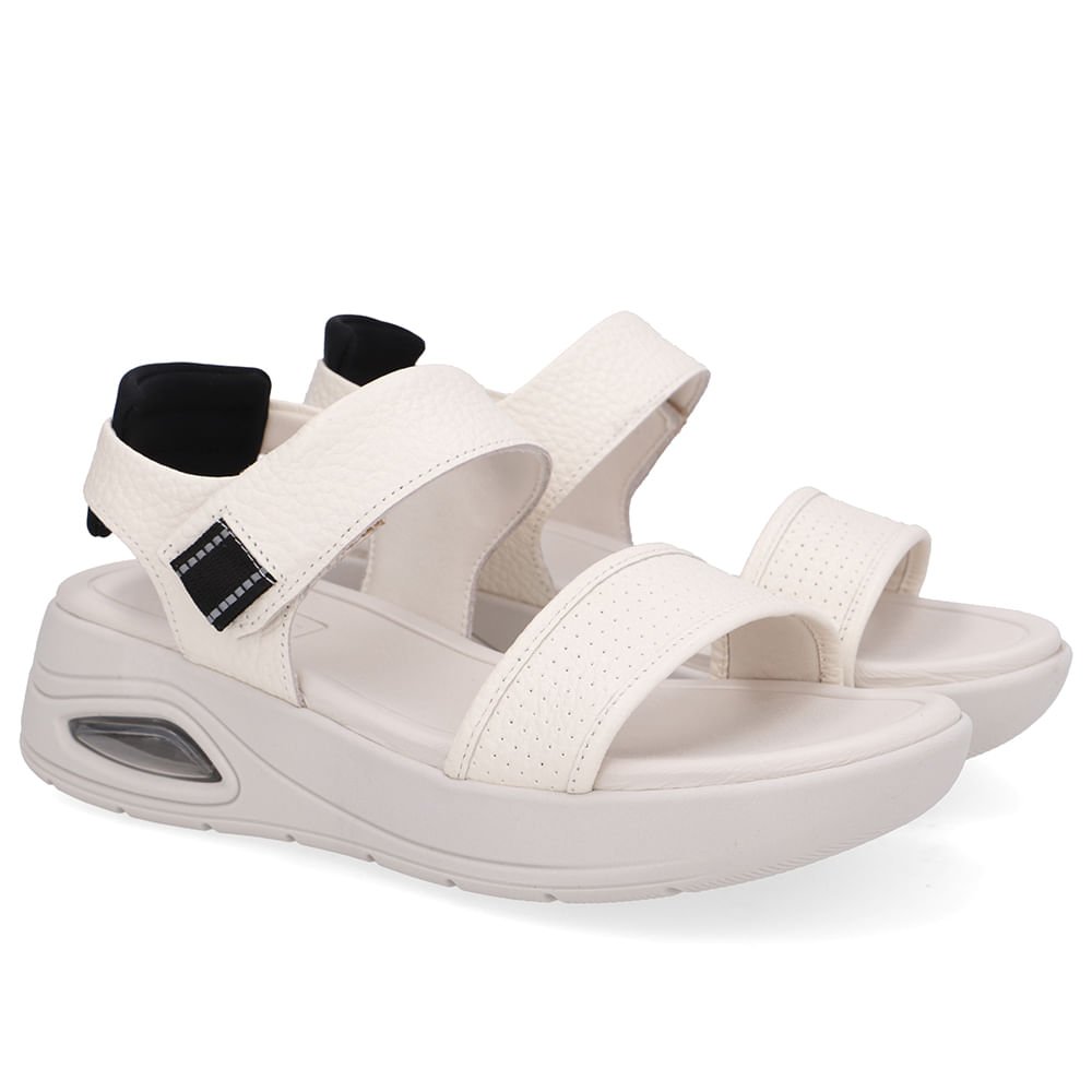 Sandália Salto Plataforma Couro Branca Marfim Fecho-Flex Marfim 2