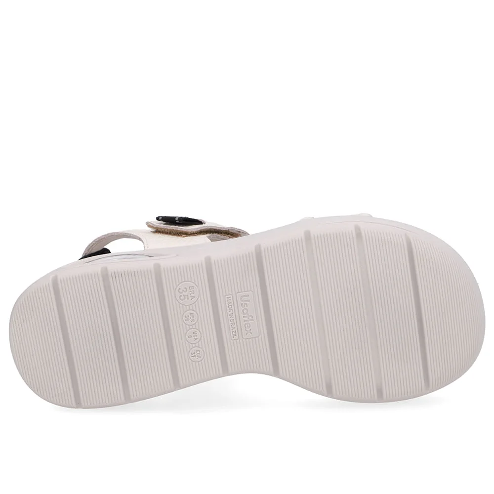 Sandália Salto Plataforma Couro Branca Marfim Fecho-Flex Marfim 4