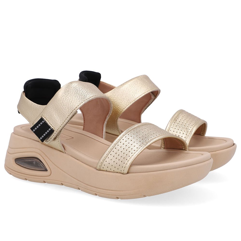 Sandália Salto Plataforma Couro Dourada Fecho-Flex Dourado 2