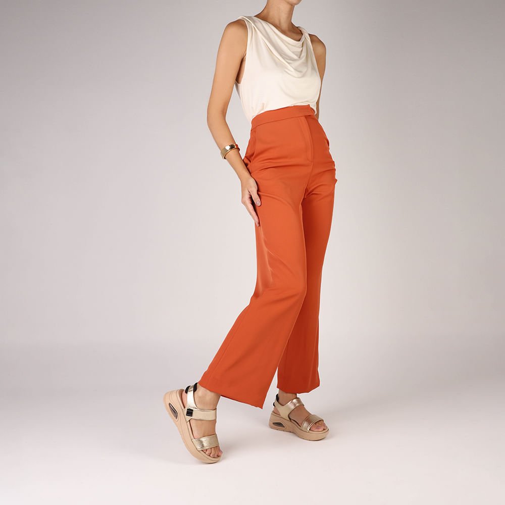 Sandália Salto Plataforma Couro Dourada Fecho-Flex Dourado 4