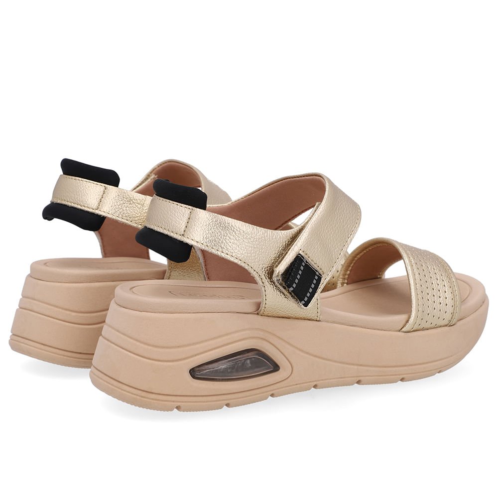 Sandália Salto Plataforma Couro Dourada Fecho-Flex Dourado 3
