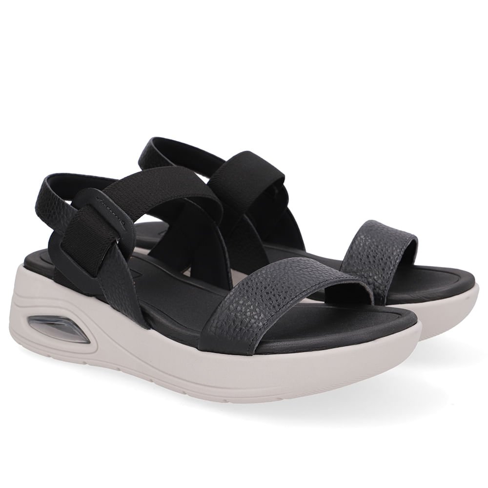 Sandália Salto Plataforma Couro Preta Preto 2