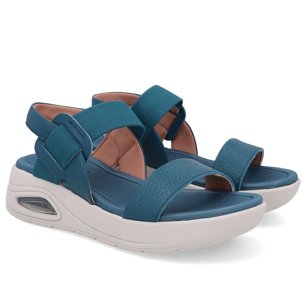 Sandália Salto Plataforma Couro Azul Azul 2