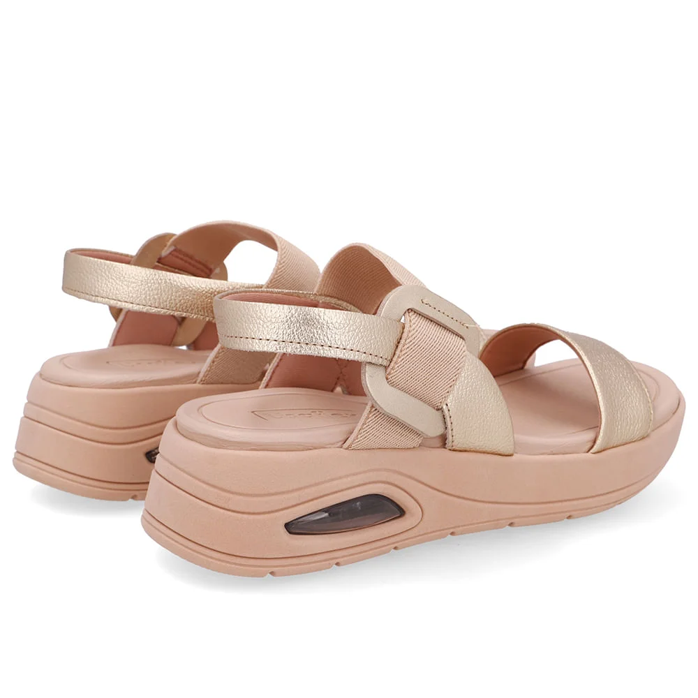 Sandália Salto Plataforma Couro Dourada Dourado 3