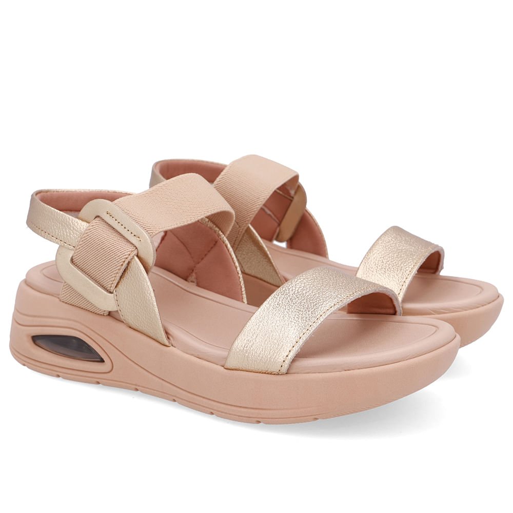 Sandália Salto Plataforma Couro Dourada Dourado 2