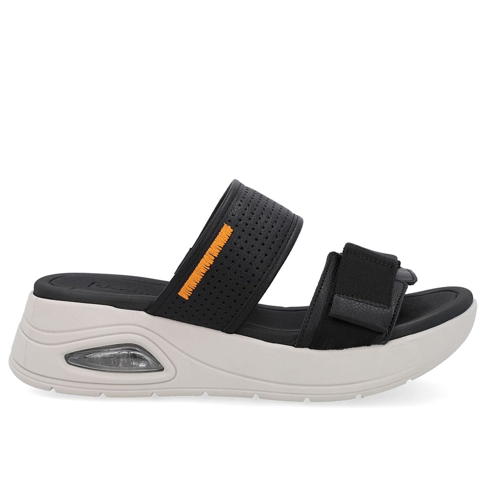 Tamanco Salto Plataforma Couro Preto Fecho-Flex