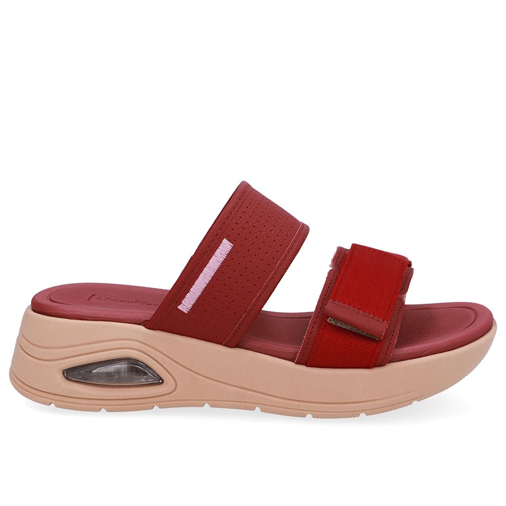 Tamanco Salto Plataforma Couro Vermelho Fecho-Flex