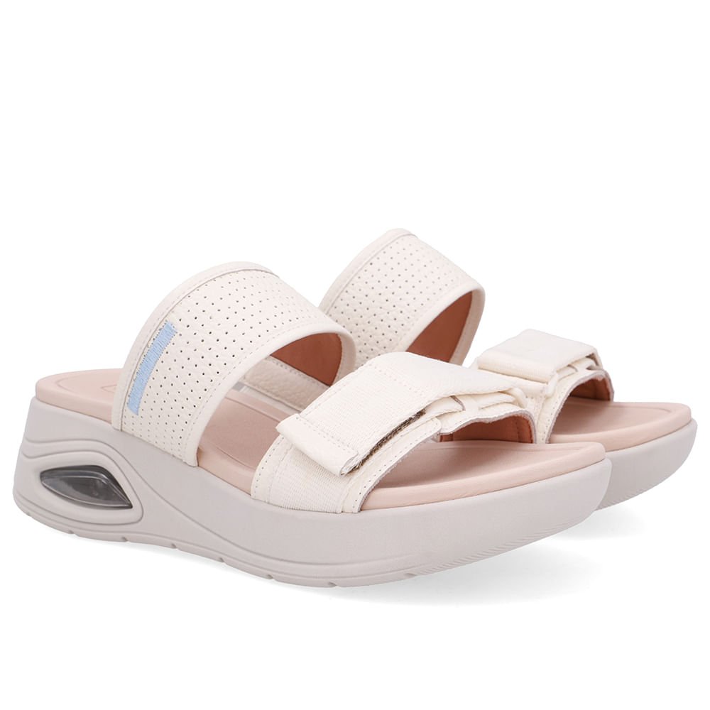 Tamanco Salto Plataforma Couro Branco Marfim Fecho-Flex Marfim 2