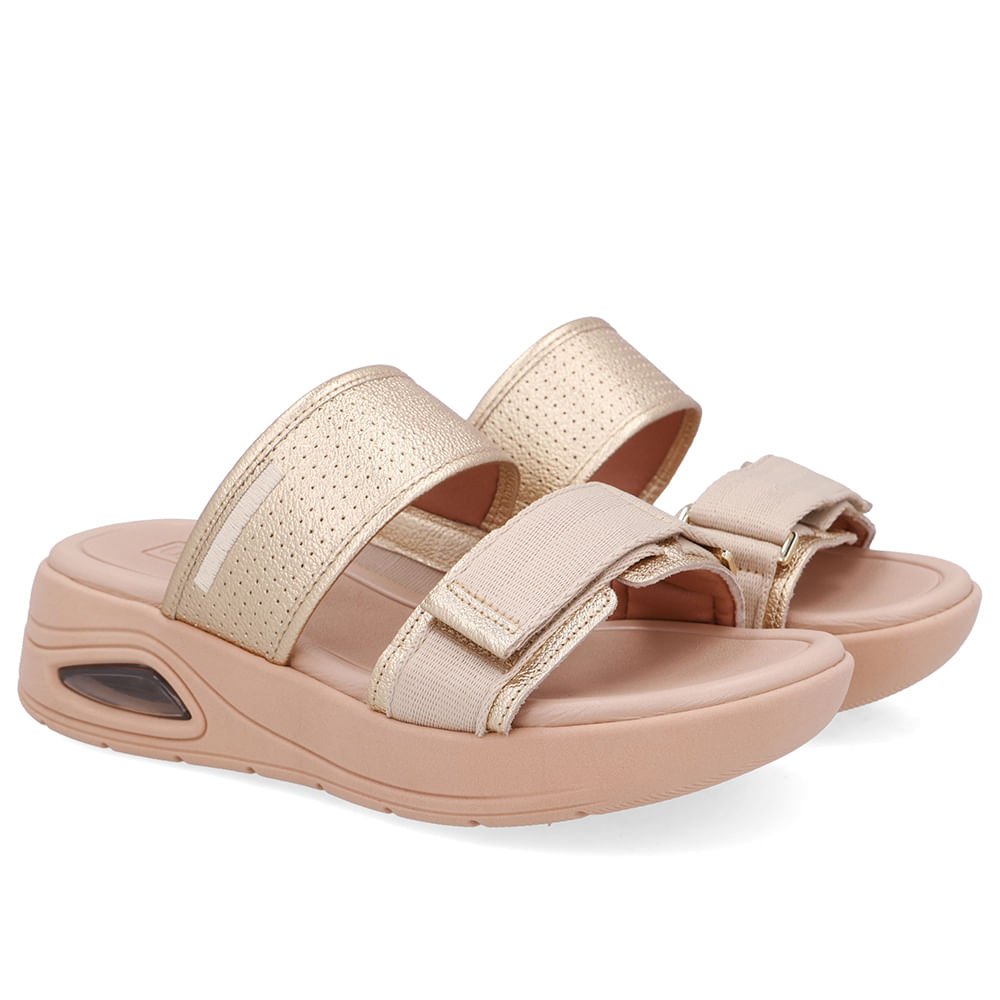 Tamanco Salto Plataforma Couro Dourado Fecho-Flex Dourado 2