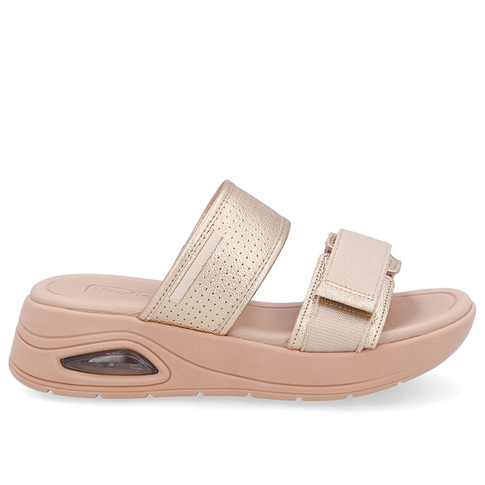 Tamanco Salto Plataforma Couro Dourado Fecho-Flex