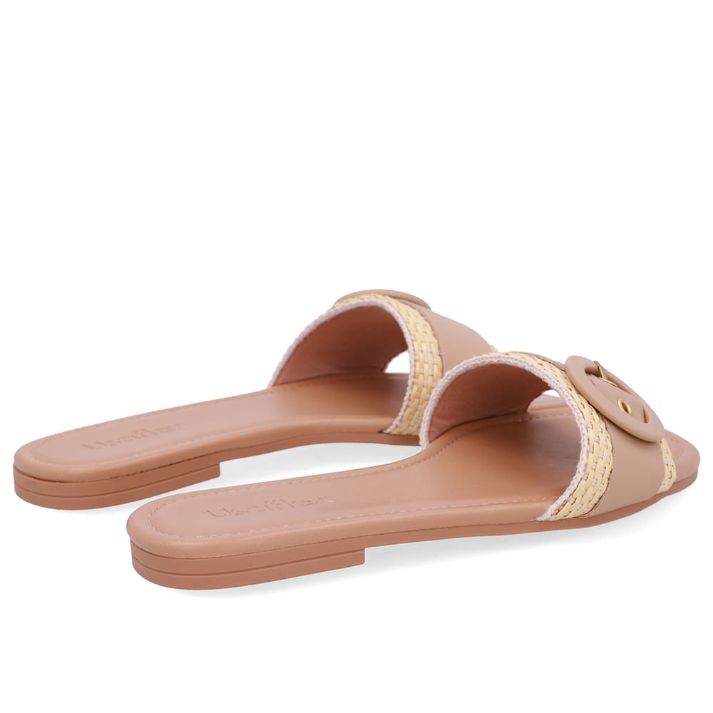 Rasteira Bico Quadrado Couro Bege Palha Bege 3