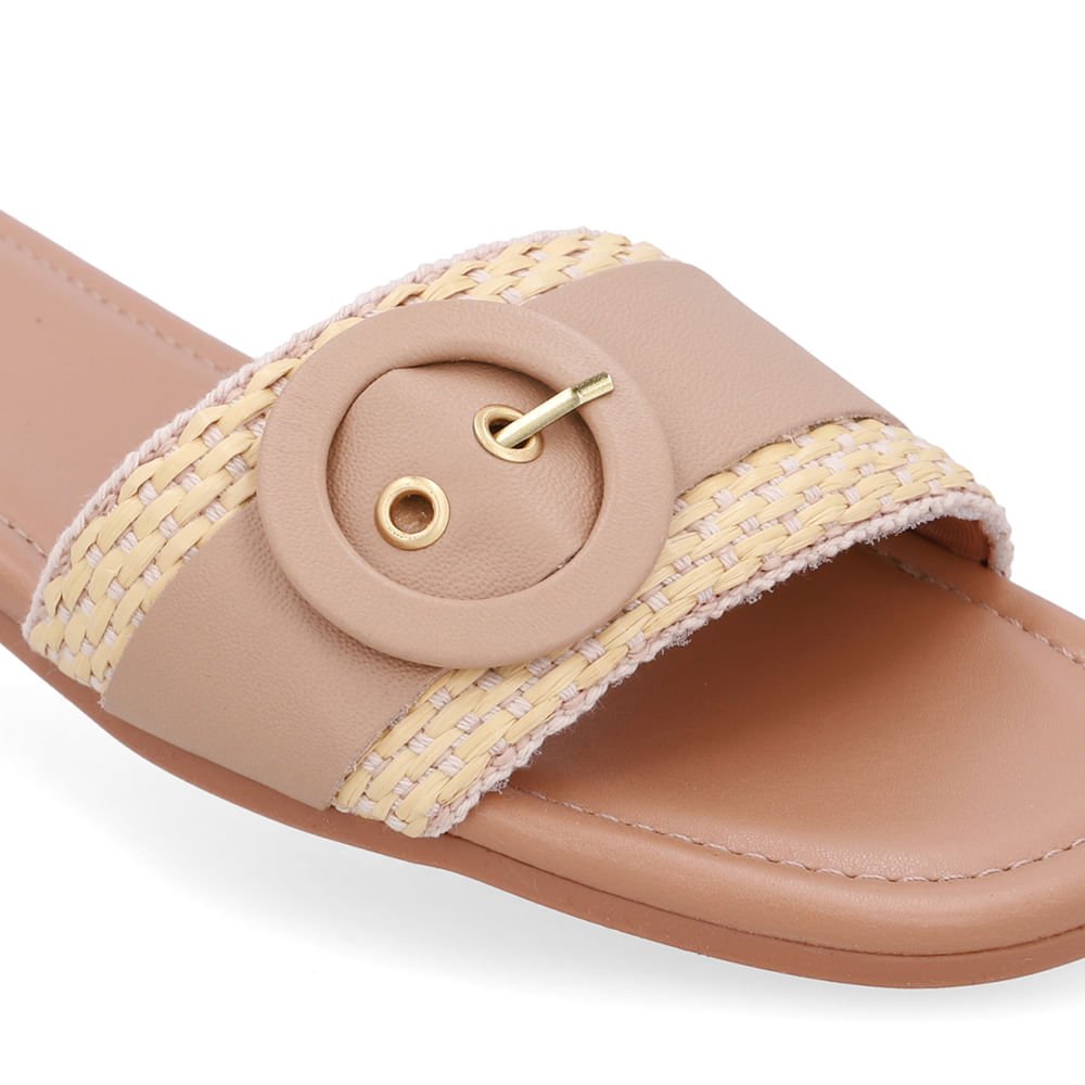 Rasteira Bico Quadrado Couro Bege Palha Bege 4