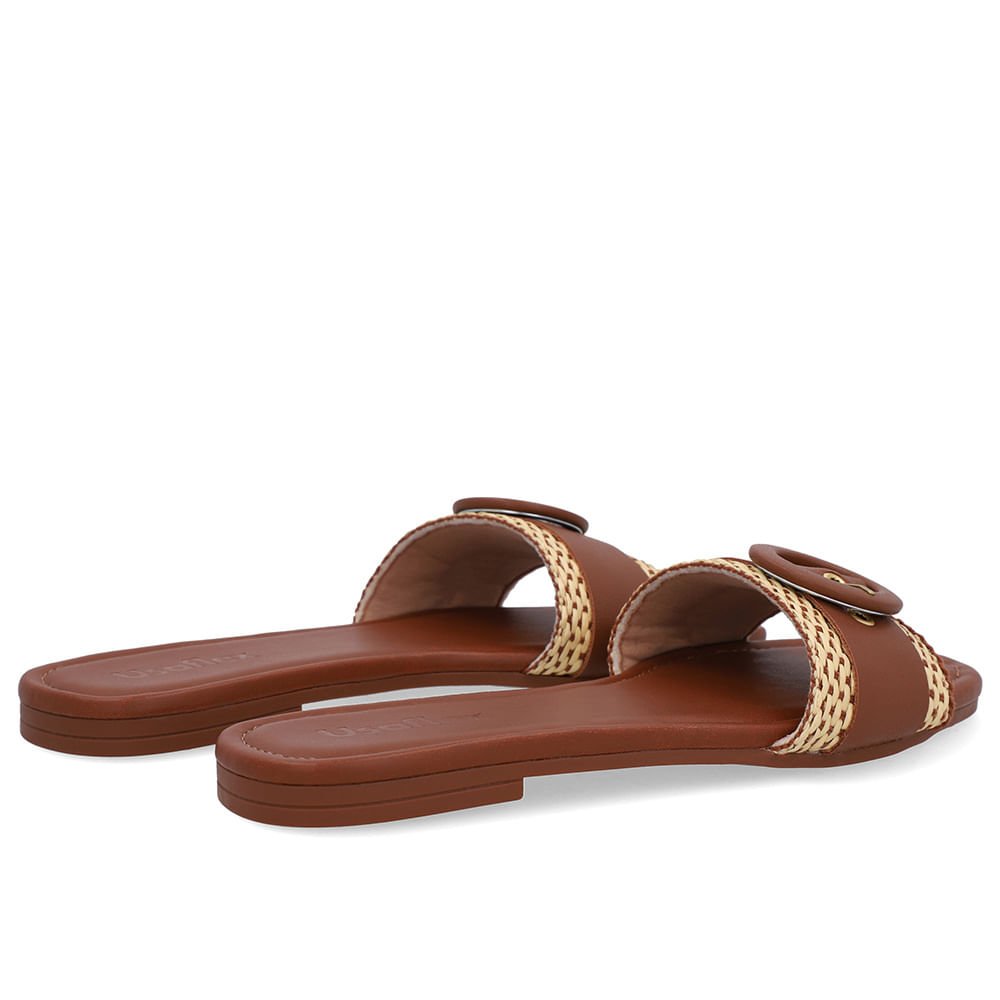 Rasteira Bico Quadrado Couro Marrom Palha Marrom 3