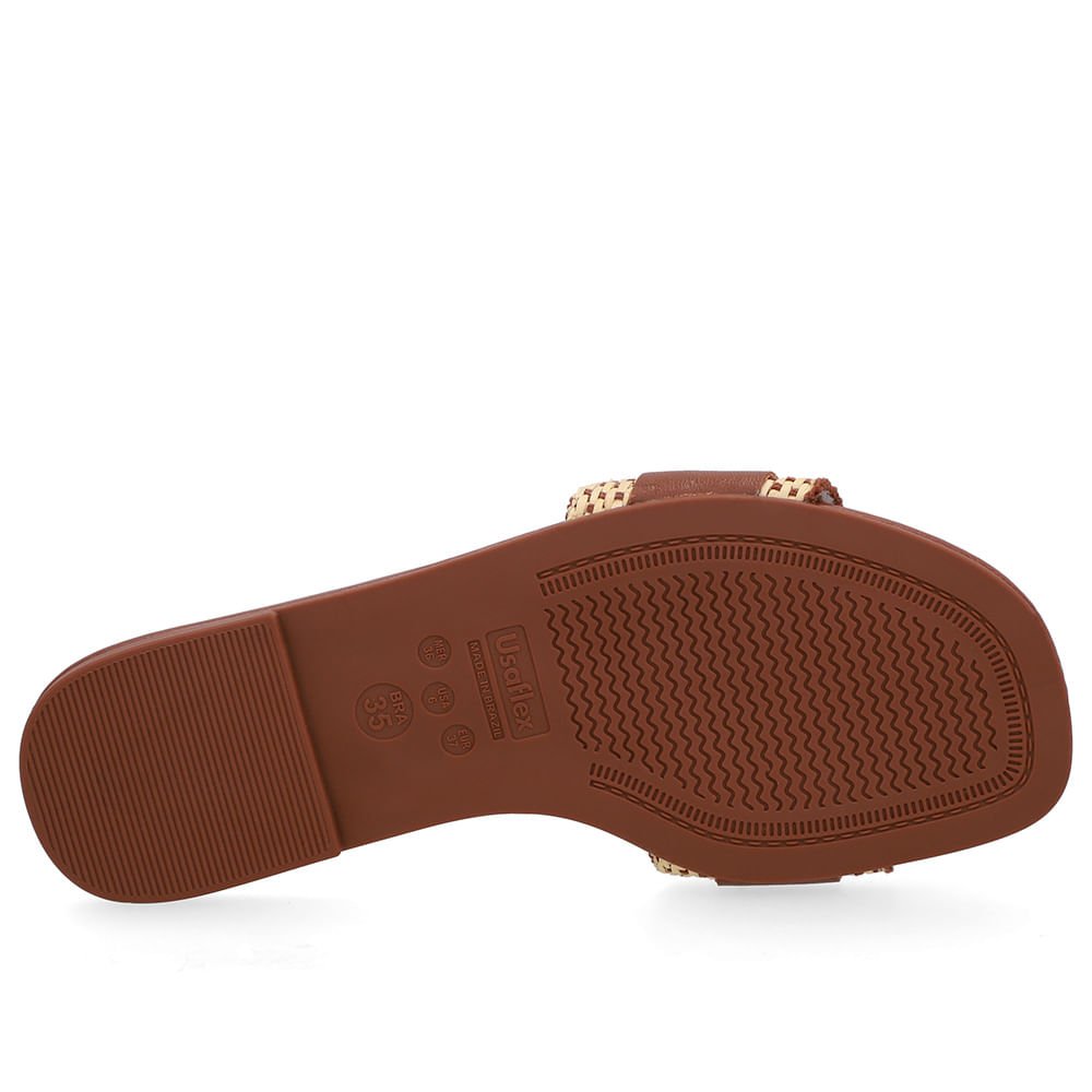 Rasteira Bico Quadrado Couro Marrom Palha Marrom 5