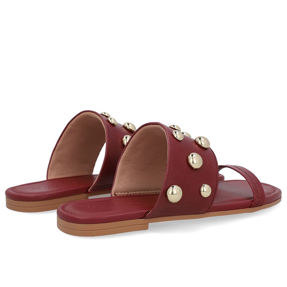 Rasteira Bico Quadrado Couro Vermelha Esferas Vermelho 3