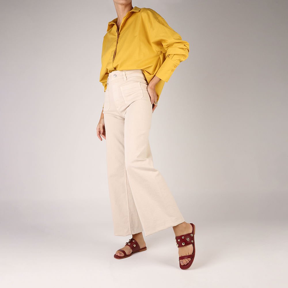 Rasteira Bico Quadrado Couro Vermelha Esferas Vermelho 4