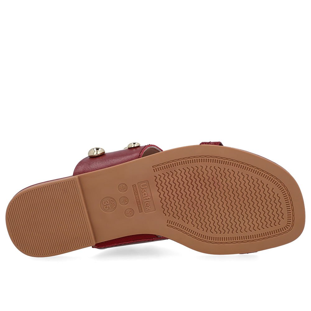 Rasteira Bico Quadrado Couro Vermelha Esferas Vermelho 4