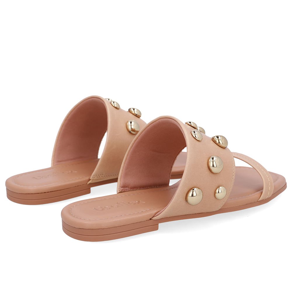 Rasteira Bico Quadrado Couro Bege Esferas Bege 3